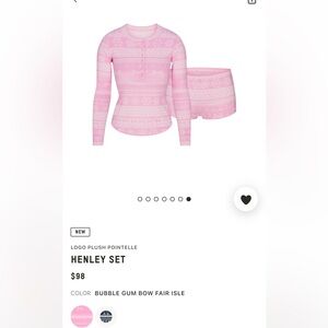 NWT SKIMS Logo Pointelle Plush Henley Set. Size: XS 
LIMITED EDITION Holiday Set